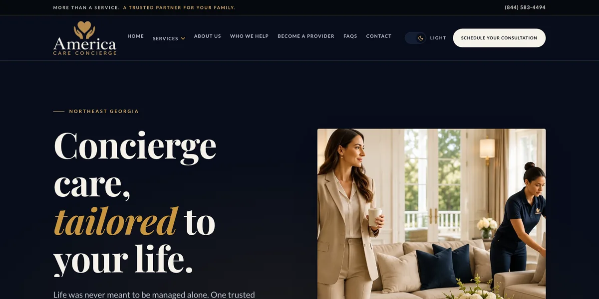 America Care Concierge homepage — "Concierge care, tailored to your life"
